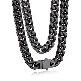 Bandmax Black Necklaces for Men 14K Gold Cuban Choker Chain 9MM Miami Link Chain Necklace 20Inch Cadena de Acero Inoxidable para Hombre