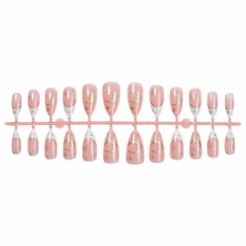 MISUD Almond Press on Nails Medium Fake Nails Glossy Glue on Nails Gold Star Moon Acrylic Nails Stiletto Artificial Nail Supplies White French Tip Stick on False Nails Art with Design DIY 24 pcs