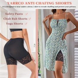 YARRCO Lace Anti Chafing Shorts for Women - Chub Rub Seamless Slip Boyshorts for Under Dresses (Black, Long)