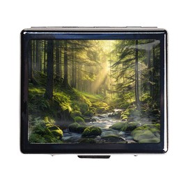 7 Days Chromed Shiny Silver Pill Organizer with Mirror Inside Has 8 Separate Compartments Rectangle 7 Days Pill Box Pill Case (in The Woods)