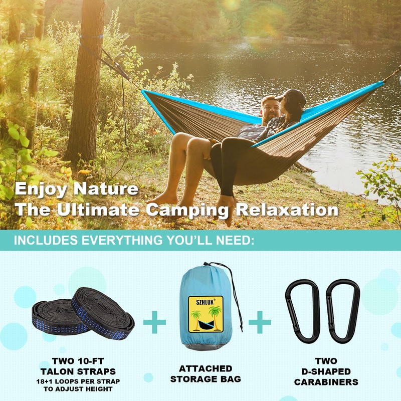 SZHLUX Camping Hammock Double & Single Portable Hammocks with 2