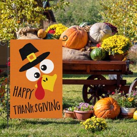 Louise Maelys Happy Thanksgiving Garden Flag Turkey 12x18 Inch Double Sided Autumn Welcome Holiday Seasonal Small Burlap Yard Sign Outside Home Outdoor House Decoration