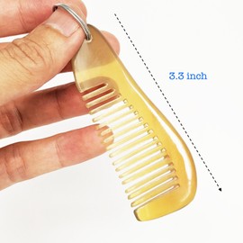 Buffalo Horn Beard Comb with Keyring, Handmade Natural Horn, Portable Anti-Static Grooming Tool for Men