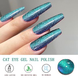 ASMAYSA Green Cat Eye Gel Nail Polish, Glitter Glow in The Dark Nail Polish Gel, Gel Magnetic Nail Polish, Fluorescent Nail Polish for Women, Bright Green Flash Nail Polish, 10ML