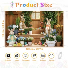 Happy Easter Banner Easter Decorations, 180x110cm Easters Backdrops with Eggs Rabbit Bunny, Photo Booth Props for Easter's Party Indoor Outdoor
