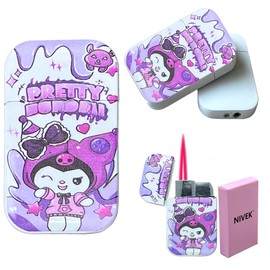 NIVEK Kulomi Lighter Kitty KT Torch Lighter Pink Flame Pocket Refillable Kawaii Cute Windproof Flame (Cat, Rabbit, Melody, Duffy) (A28-Pretty)