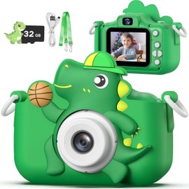 Upgrade Kids Camera for Boys Girls, 1080P HD Digital Selfie Camera with Cute Protective Cover and 32G SD Card, Christmas Birthday Gifts Toys for 3 4 5 6 7 8 9 10 11 12 Years Old (H32-Green)