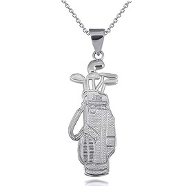Claddagh Gold Solid Sterling Silver Golf Bag & Clubs Beaded Sports Pendant Necklace, 20"