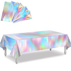 P PIPITA 4/6 Paquete de Manteles de Plástico Iridiscente Manteles de Mesa Rectangulares de Papel Holográfico Cumpleaños Despedida de Soltera Boda Iridiscente Decoraciones de Fiesta 54 "x 108" (6)