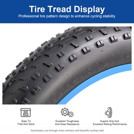 FengCan 20 x 4.0 E-Bike Tyres 100/102-406 Bicycle Coat, 20 Inch Fat Bicycle Tyres, Foldable Suitable for 20 x 3.80 20 x 4.0 e-Bike/Mountain/City/Road Bike Bicycle Tyre Replacement Wheel (One)