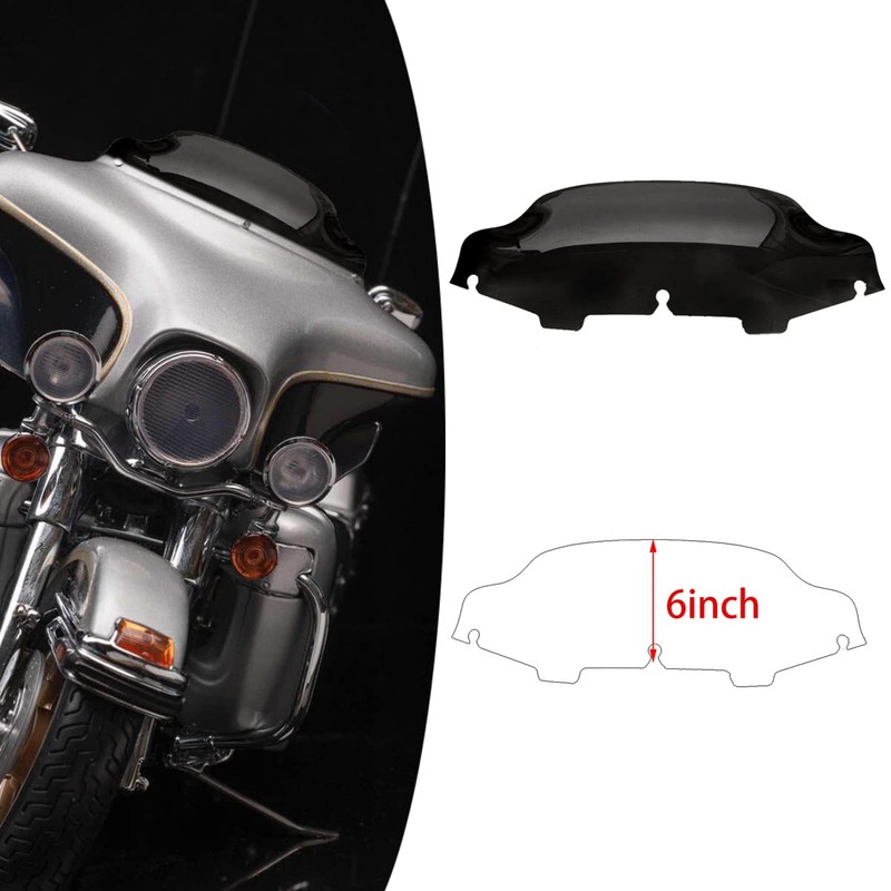 MZYPARTS Motorcycle 6" Black Wave Windscreen Wind Splitter Windshield For