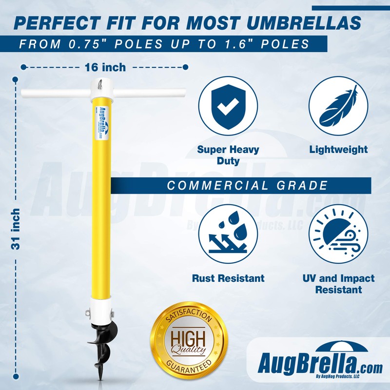 AugBrella Commercial Beach Sand Anchor - Holder for Umbrella (Yellow)