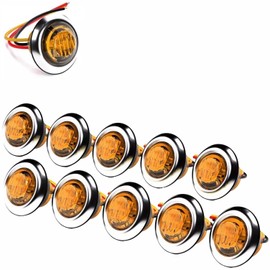 3/4" Round Strobe+Marker Lights Dual Function Mini Surface Mount LED Side Marker Lights 12V 24V Chrome Ring Trailer LED Clearance Bullet Side Lights Waterproof for Trailer Truck Van RV ATV,Pack of 10