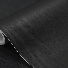 seonta Black Contact Paper 24"x200" Wood Peel and Stick Wallpaper Waterproof Self Adhesive Wall Paper Cover Vinyl Wrap for Countertop Desk Table Cabinets