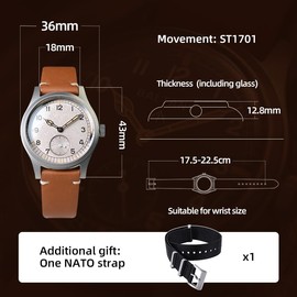 Baltany S2025 Military Field Watch 36MM Dial ST1701 Dirty Dozen Mens Automatic Watches Waterproof 10Bar (White Dial)
