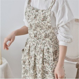 Floral apron dress, cafe workshop apron, flower apron, floral apron / 플로럴 앞치마 원피스 카페 공방앞치마 플라워 에이프런 꽃무늬앞치마
