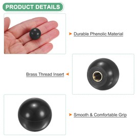 M METERXITY 6-Pack Threaded Ball Knobs, M4 Female Thread 16mm Dia. Thermoset Ball Knob for Lathe/Machine/Lawn Mowers, Round Phenolic Brass Insert Lever Handle [Black]