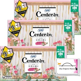 Sofy Center Inn Compact 1/2, Natural Scent, For Many Days, For Regular Days, Natural Floral, 8.5 inches (21.5 cm), Includes Wings, 215, 22 Sheets x 3 Pieces (66 Total) with Special Tissue