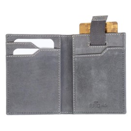 Credit card wallet with RFID foil, credit card wallet made of genuine leather, men's and women's cards leather case with 1 slot and 3 card slots for EC / credit cards, wallet in grey, approx. 11 x 8.5 cm