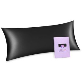 OLESILK Silk Body Pillowcase 20x54 Zippered: 100% Mulberry Silk for Hair and Skin, Breathable and Soft for Pregnant and Family, Black