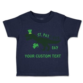 Custom Toddler T-Shirt T-Rex Dinosaur Dino Rex St Patrick St Patty Shamrock Irish Clover Ireland Green Cotton St Patty Boy & Girl Clothes Shamrock Baby Funny Tee Navy Personalized Text Here 12 Months