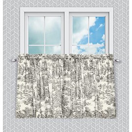 Ellis Curtain Victoria Park Toile Room Darkening Window Rod Pocket Pair Set with 2 Tiers - 2-Piece - 68x30, Gray