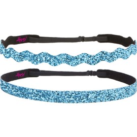 Hipsy REGULAR Size, Adjustable No Slip Sparkly Bling Mixed 2pk Headbands for Women Girls & Teens (Bling Glitter Mixed Teal Blue)
