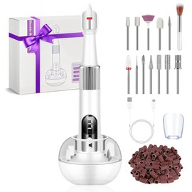 Wireless Portable Nail Cutter, 12 in 1 Electric Nail File Manicure Pedicure Set with Charging Station & Nail Cutter Attachments, Adjustable Speed Nail File for Gel Nails and Acrylic Nails Nail File