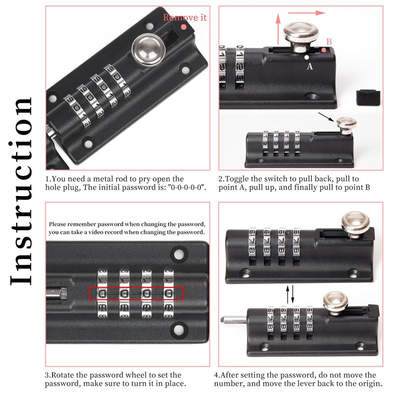 Weielt Digit Combination Locking Bolt, 4 Digit Sliding Lockable 120mm