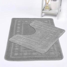 Kampala Hill Diem Bath Mat 2 Piece Set Non-Slip Pedestal and Bath Mat Toilet Bathroom Rug - Silver