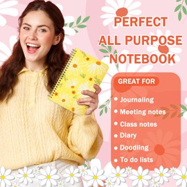 Resurhang 6 Pack Daisy Spiral Notebooks Preppy Journal Cute Aesthetic Hardcover Ruled Notebooks with Ballpoint Pens Retractable Black Ink Pens for Office School Day Classroom Prize, 5.8 x 8.3 Inches