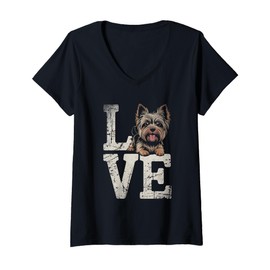 Womens Yorkie Dog Love Yorkshire Terrier Retro Vintage V-Neck T-Shirt