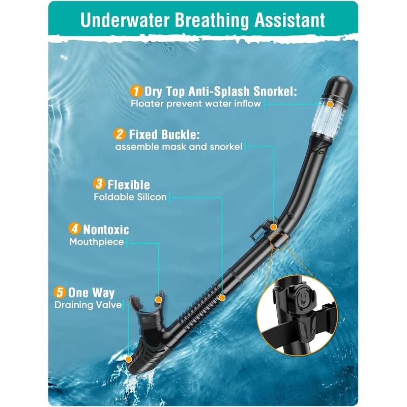 EMSINA Dry Snorkel Set,Panoramic Wide View,Anti-Fog Scuba Diving Mask,Professional Snorkeling