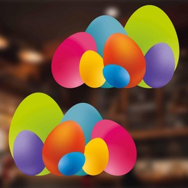 Easter Decorations - Easter Window Stickers - 2 x Small Beautiful Colourful Easter Egg Window Cling Corners for Easter Window Display
