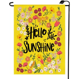 Summer Hello Sunshine Garden Flag 12x18 Inch Double Sided Outdoor House Seasonal Spring Flower Flag Decorations for Yard XJ61-yellow
