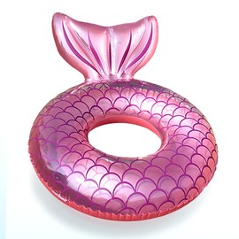 Mermaid Pool Inflatables Swimming Rings for Adults,110cm Large Giant Pink Mermaid Tail Pool Swimming Float Cute Pool Float Tube Rings Pool Floaties for Women Girls Summer Beach Pool Party Water Sport