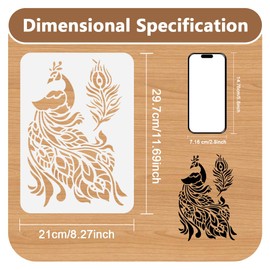 Peacock Animal Stencil for Painting 30 x 30cm Reusable Plastic Peacock Stencil for Painting on Wall Wood Furniture Fabric Canvas, DIY Craft Stencil