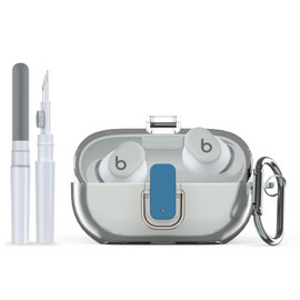Transparent Case Compatible with Beats Solo Buds (2024) with Carabiner Hook with Cleaning Kit, Shockproof TPU Protective Case for Beats Solo Buds (Clear)