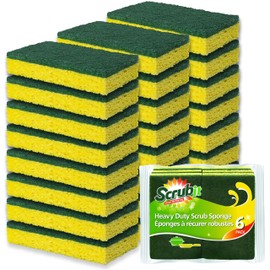 SCRUBIT Heavy Duty Scrub Sponges - Dishwashing Sponge Along with A Tough Scouring Pad - Ideal for Cleaning Kitchen, Dishes, Bathroom - Yellow - 24 Dish sponges