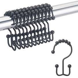 DadyMart Shower Curtain Hooks Rust Resistant Shower Curtain Rings Metal Double Glide Rollers Shower Hooks for Bathroom Shower Curtain Rods Curtains, Set of 12, Matte Black