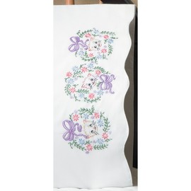 Tobin Stamped Pillowcase Pair Stamped Cross Stitch Kit for Embroidery, 20 by 30-Inch, Flower Cats