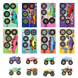 8 Sheets Monster Truck DIY Stickers – Create Your Own Monster Truck Faces, Fun Craft Activity for Parties, Birthday Favors, Classroom, Teacher Rewards & Creative Craft Projects