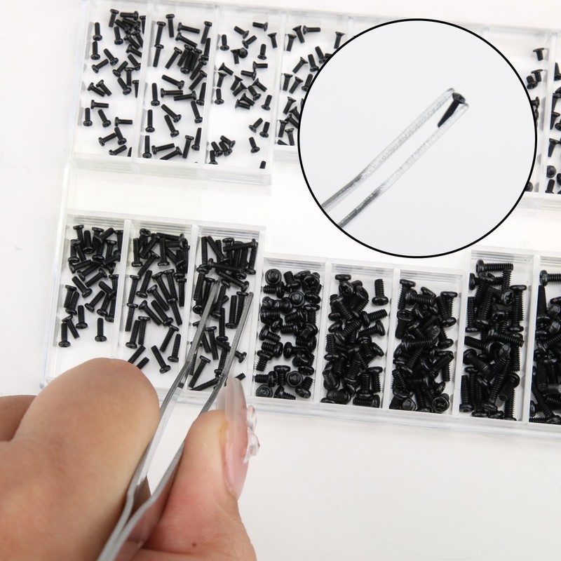 500 Pcs Micro Glasses Screws Repair Kit M1.2/M1.4/M2 with Tweezers,