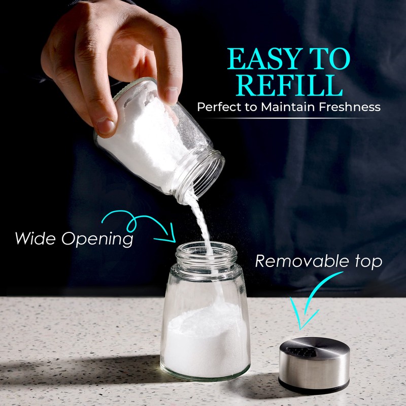 Salt and Pepper Shakers Set with Adjustable Pour Holes -