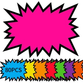 ZWWOGE 80 Stück Preisschilder Flohmarkt Fluoreszierende Preisschilder Blanko Starburst Burst Preis Zschilder Neon Preisschilder price tag für Supermärkten Geschäft Ladengeschäft, 12.8x7.2cm