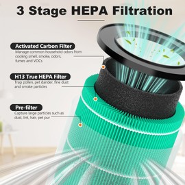Harebery 2 Pack MR2566 HEPA Filter Replacement + 10 Sponge Pads | Compatible with MORENTO MR2566 Purifier | 3-Stage Filtration (Pre-Filter/HEPA/Carbon) | Pet Dander Version, Green