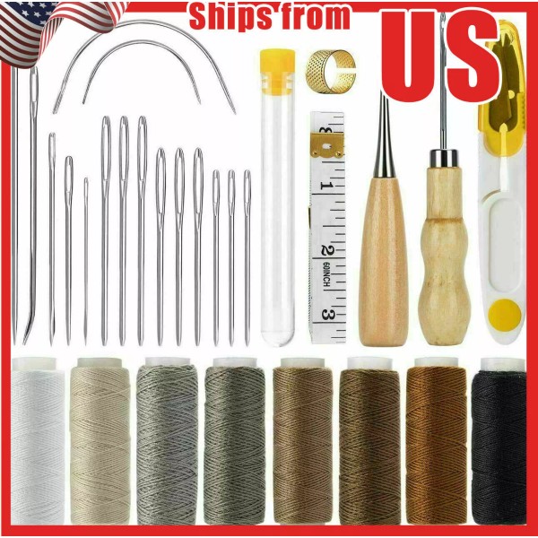Unbranded Leather Waxed Thread Stitching Needles Awl Hand Tools Kit