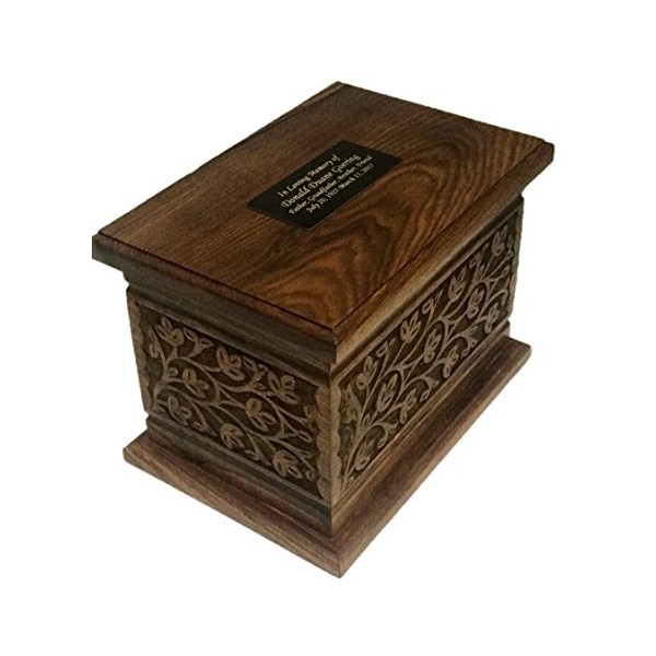 NWA Extra Large Wooden Funeral Cremation Ash Urn, Companion Human Cremation Urn, Double Urn with Customized Name Plates