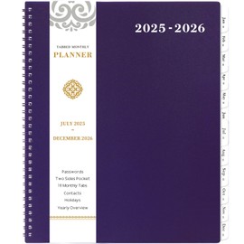 2025-2026 Monthly Planner - Planner/Calendar 2025-2026, JUL 2025 - DEC 2026, 9" x 11", 12 Monthly Planners with Tabs, Pocket, Label, Contacts and Passwords, Twin-Wire Binding- Navy Blue