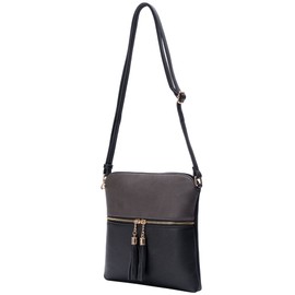 Solene Womens Lightweight Medium Crossbody Purse with Tassel, Perfect Size Crossbody Bags for Daily Use, travel - LP062 (Charcoal Grey/Black)